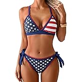 Aidonger Bikini Sets for Women Floral Two Piece Bathing Suit V Neck Shell Stitched Swimsuit Tie Side Triangle Swimwear