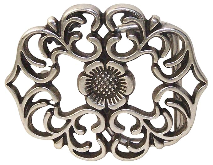 Fronhofer Gürtelschnalle florales Muster, Damen Buckle Schnalle Blumenmuster Silber, 3,5 cm, 18329