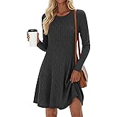 JoyMotion Women's Long Sleeve Sweater Short Dress Ribbed Crew Neck A Line Swing Dress Lightweight Fall Winter Casual Dresses(Dark Gray,X-Large)