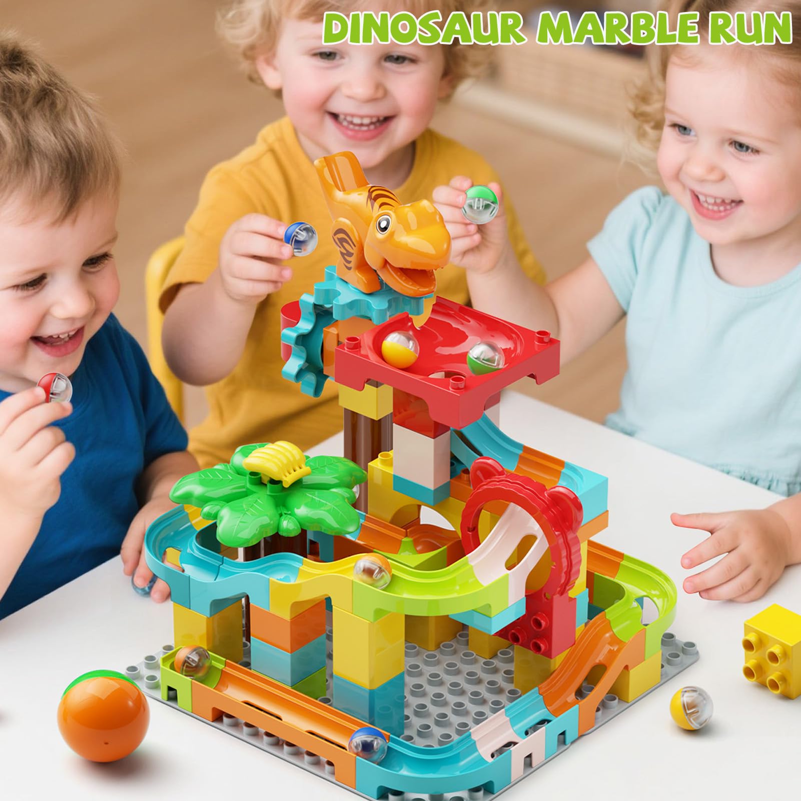 STEM MATCH Murmelbahn Bausteine Dinosaurier: 90 Teile Bahnelemente Set 3