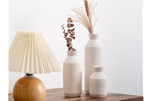 LAB COSI Labcosi Flower Vase for Living Room Decor, Ceramic Vase for Farmhouse Décor, White Vases for Home Décor, Shelf, Tall Ceramic Vase for Centerpiece Table Decorations, Set of 3