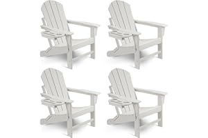 NAVINE Adirondack Chair Set of 4, HDPE Folding Adirondack Chair with Multifunctional Cup Holder, Weather Resistant Fire Pit Chair for porches, patios, poolsides, Decks.