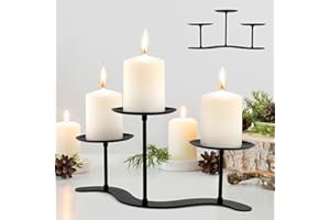 EALPVIS Iron Candle Holder Fireplace: 3 Arms Metal Candelabra Centerpiece Decor - Candle Holder Stand for Candelabra Pillar Candles
