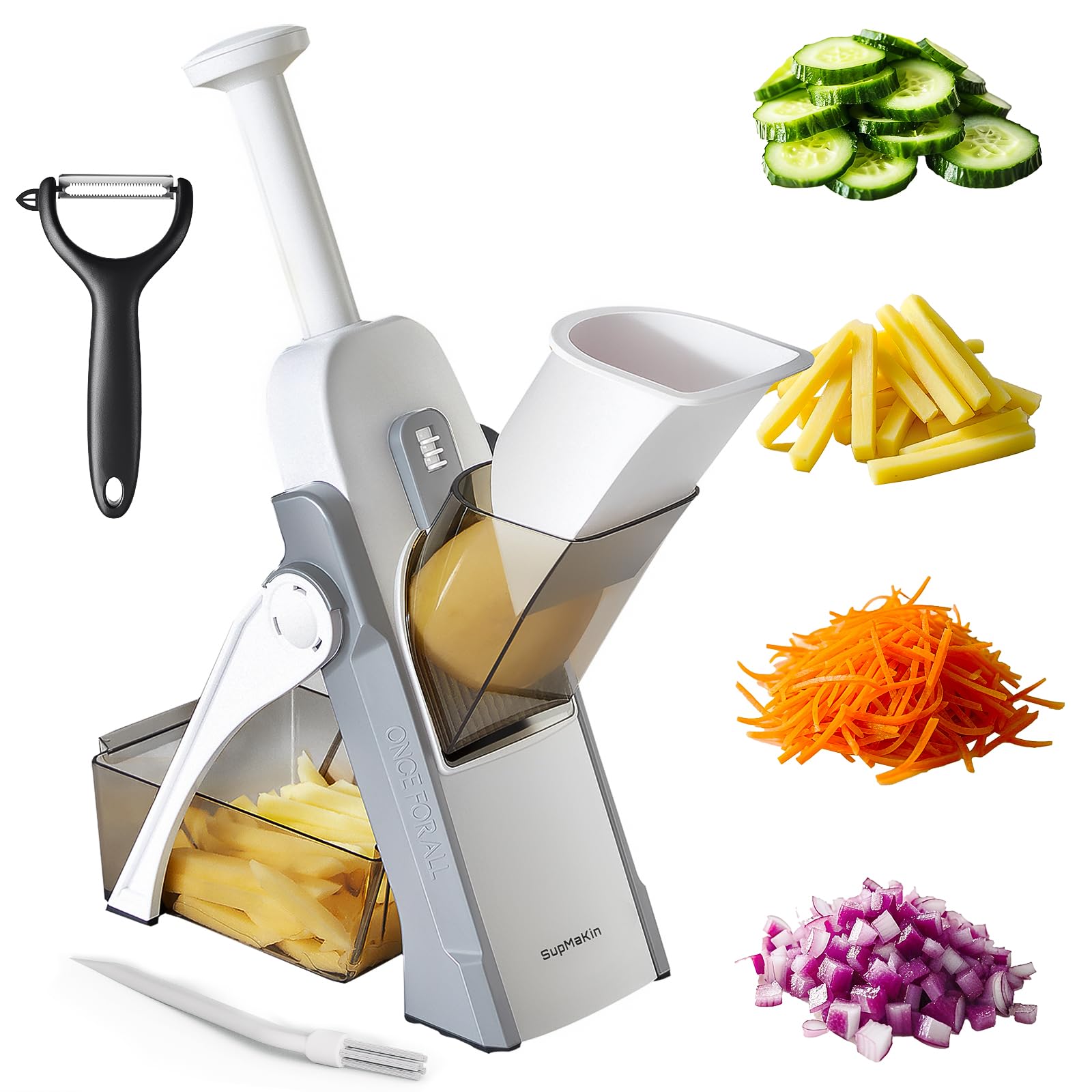 Photo 1 of SupMaKin Safe Mandoline Slicer for Kitchen, Vegetable Food Potato Chip Slicer Maual Adjustable Thickness, Chopping Artifact Fast Veggie Salad Chopper Light Gray