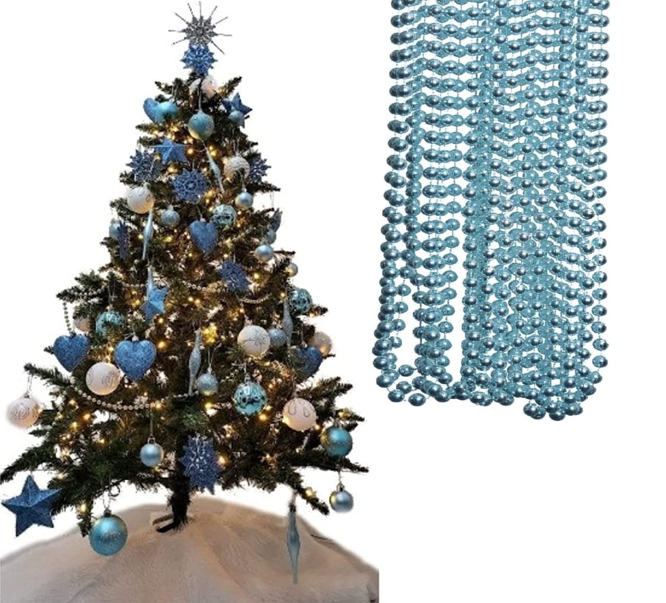UKDeals Direct UKDD® 10m Long Christmas Bead Chain - Christmas Shiny Bead Garlands - Christmas tree Decorations (Ice Blue)