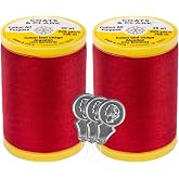 Coats &amp; Clark Cotton All Purpose Sewing Thread 100% Mercerized Cotton 225 Yards Each Spool S970 2 Pack Bundle with 3 Bella's Crafts Needle Threaders (Red)
