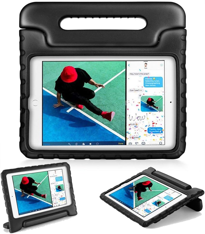 Bolete Case for iPad 9.7 2018 / 2017 Model / iPad Air 2 / iPad Air - Kiddie Series Light Weight Shock Proof Convertible Handle Stand Cover Kids Friendly, Black