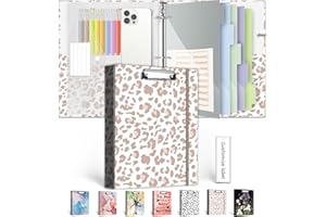 3 Ring Binder 1 Inch for 8.5"x11" Paper, Three Ring Binders with Clipboard, 5 Dividers with Tabs and Pockets, Transparent Folder, 18 Divider Stikers, BVSSX Decorative Binder with Pen Holder,Leopard