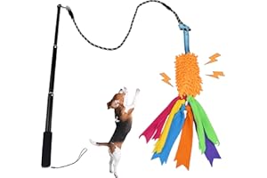 ASOCEA Dog Tug Toy with Flirt Pole,Aggressive Chewers Dog Squeaky Bungee Rope Toy Chase Pull Tug of War Lure Toy with Teaser Wand for Small Medium Large Dogs Puppy Outdoor Exercise & Training …