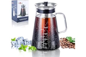 Aquach 34 Oz Cold Brew Coffee & Iced Tea Maker – Airtight Lid, Dishwasher Safe, Borosilicate Glass Caraf