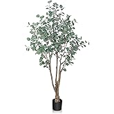 6FT Artificial Eucalyptus Tree Indoor, Tall Faux Eucalyptus Plant with Pre-Potted Realistic Silk Leaves and Trunk, Fake Eucalyptus Tree for Office Living Room Bedroom Kitchen Home Corner Decor