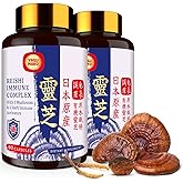 Yasumako Japanese Reishi Mushroom Complex Supplement 1500mg - Reishi,Chaga,Cordyceps,Lion's Mane,Maitake,Agaricus Mushrooms Extract & 3 Herb,Organic Mushroom Capsules for Immune,Brain (Pack of 2)