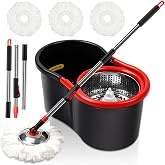 Spin Mop and Bucket with Wringer Set, 3 Microfiber Mop Heads, 51" Handle | 360&deg; Spinning Mop System with Stainless Steel Adjustable Handle &amp; 3 Microfiber Replacement Heads for Floor Cleaning
