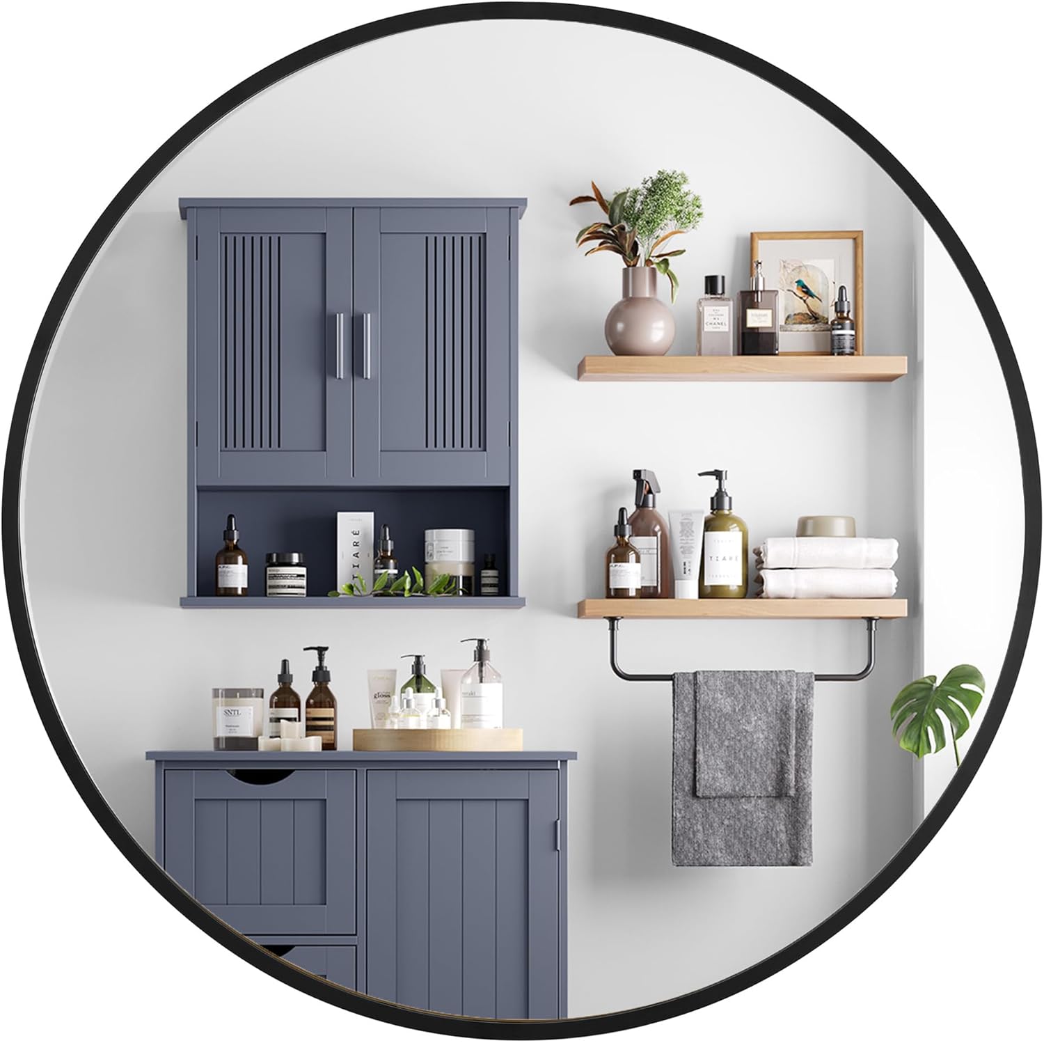 Mirrors - SONGMICS Round Wall Mirror, Decorative Circle Mirror, 24-Inch Diameter, Metal Frame, for Living Room, Bedroom, Bathroom, Entryway, Black ULWM102B01