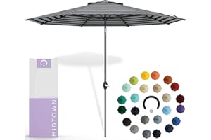 Midtown Umbrellas The Lean 10 Feet Outdoor Umbrella With Sunbrella Black & White Acrylic Fabric - 8 Ribs Aluminum Frame Patio Umbrella With Zinc Alloy Crank Lift And Auto-Tilt System
