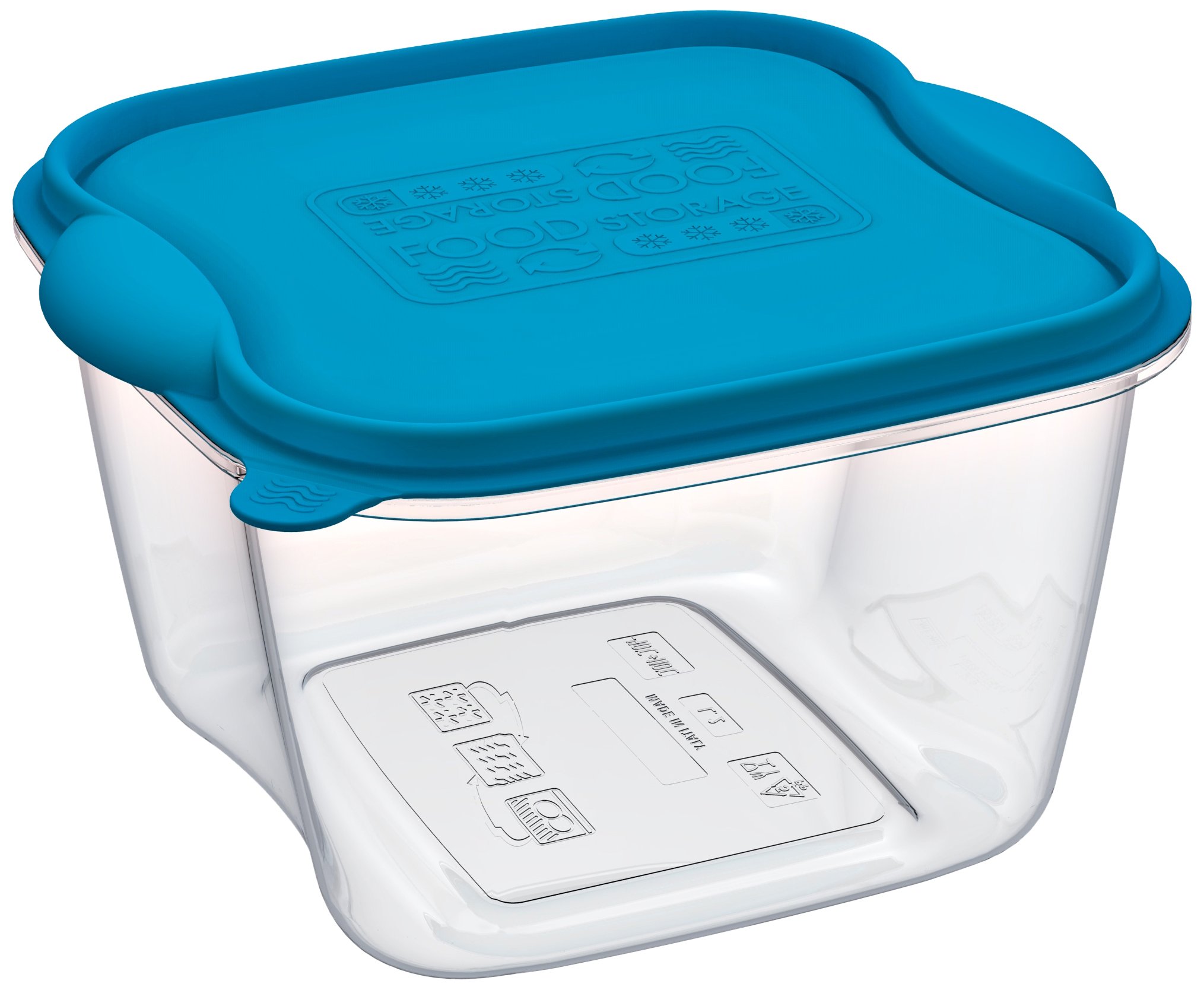 Mongarid Squared Shape Food Containers, 2 Liters, Transparent/Blue, 2 L