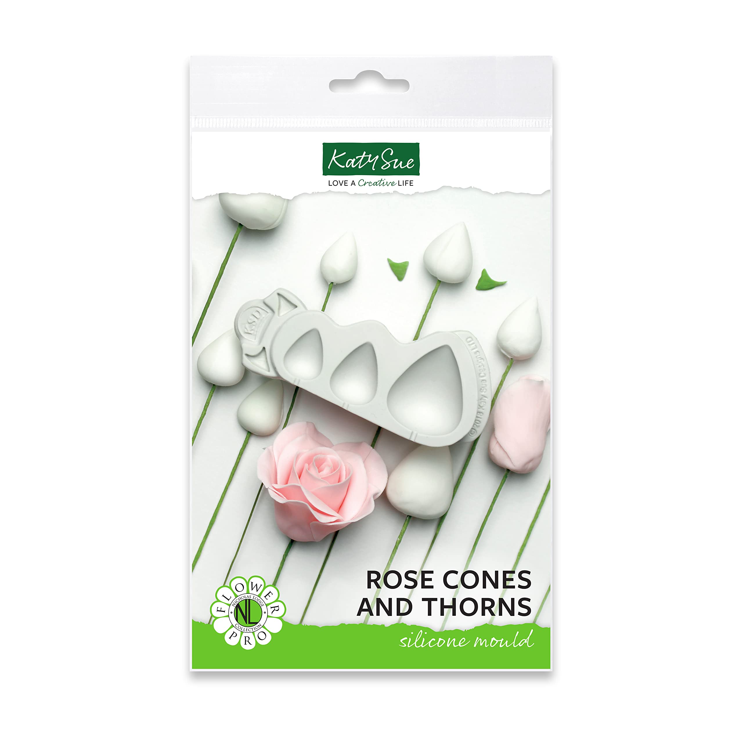 Flower Pro Rose Cones & Thorns Silicone Mould for Cake Decorating & Clay Crafts by Katy Sue Moulds & Flower Pro Moulds. 3 Sizes of Rose Cone & Thorns for Use with Fondant & Air Dry Clay.