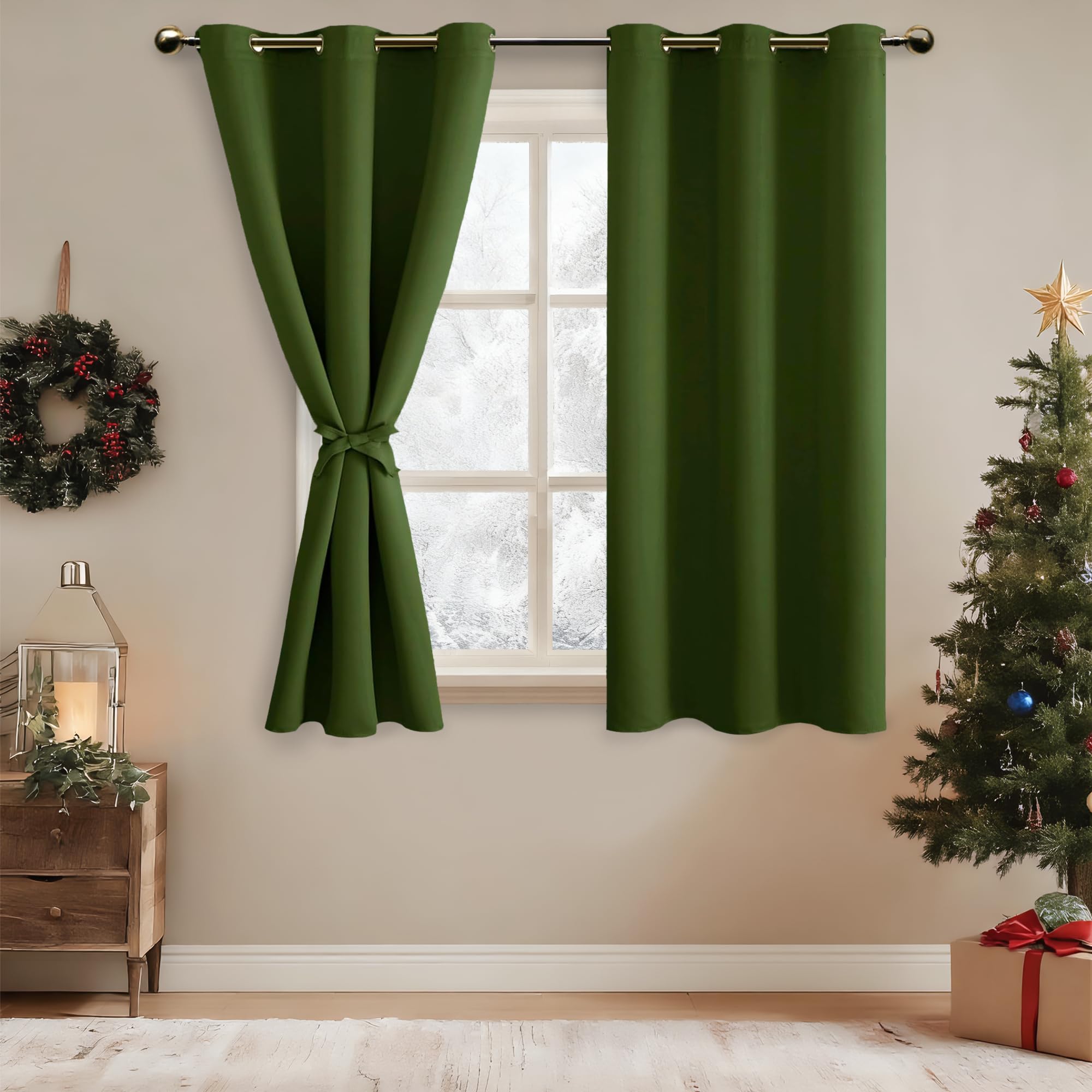 DWCN Green Blackout Curtains with Tiebacks for Bedroom Thermal Insulated Solid Eyelet Curtains for Living Room,2 Panels,46" Wide x 54" Drop โ image 1