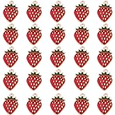 Ginyrerd 50 Pcs Alloy Enamel Strawberry Pendants, Red Strawberry Flatback Charms, Cute Fruit Themed Ornament Pendants for DIY Necklaces, Bracelets and Jewelry Crafts