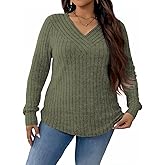 VISLILY Plus-Size-Sweaters for Women Trendy Long Sleeve V Neck Shirts Loose Lightweight Tops Casual Knit Pullover Tunics