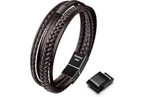 Speroto Mens Bracelet, Adjustable Mens Leather Bracelet with Stainless Steel Clasp, Multi-Layer Braided Genuine Leather Bracelet for Men and Women