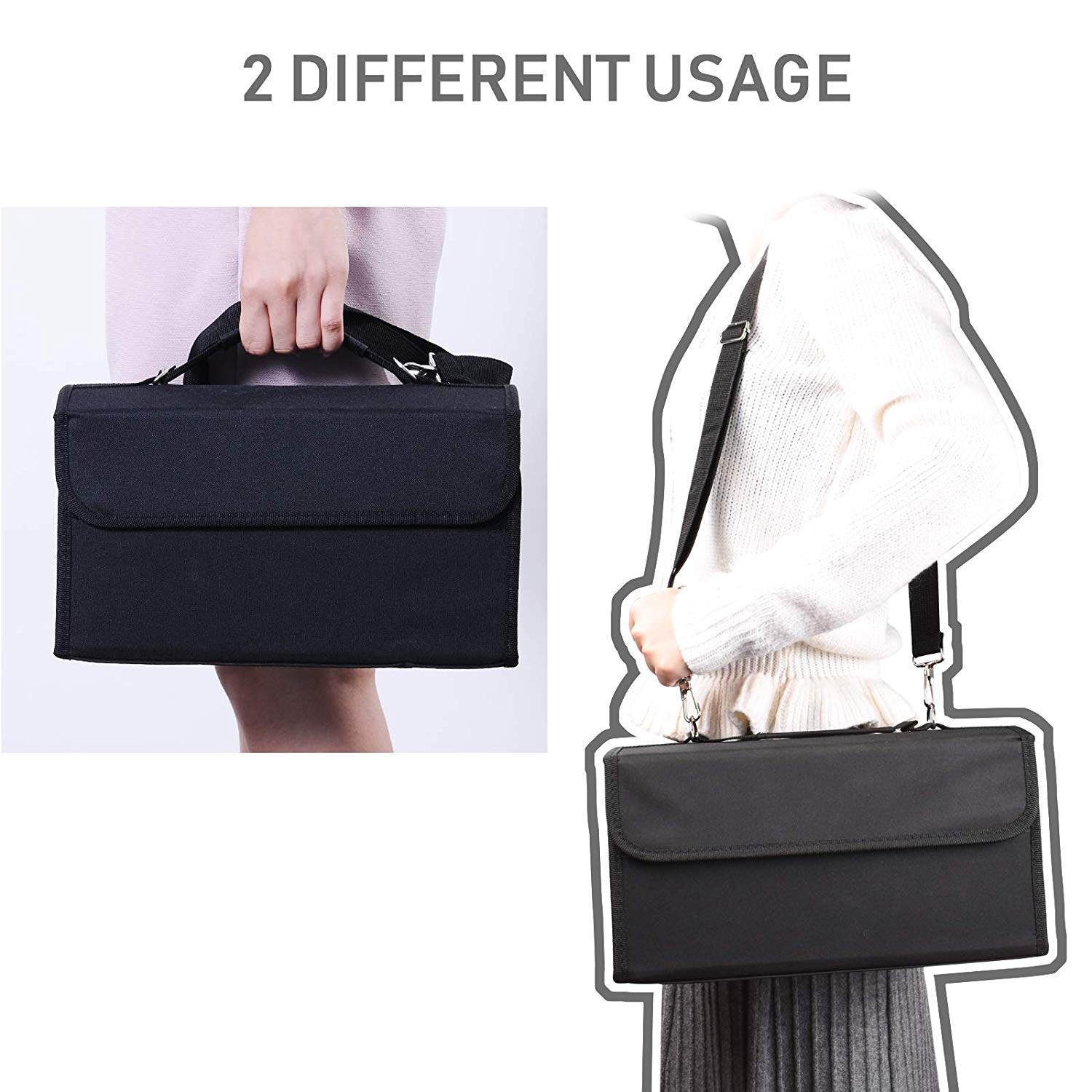 80 Slots Marker Pen Case, Large Capacity Folding, Extendable Foldable Hook, Marker Carrying Bag, Art Markers Pen Storage Durable Sketch Tools Organizer for Permanent Paint Marker (Black)