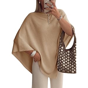 Saodimallsu Womens Poncho Sweater Boat Neck Batwing Sleeve Fall Trendy Casual Knit Pullover Cape Shawl Tops