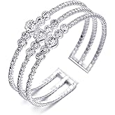 RAUCHBE Sparkly Silver Rhinestone Bracelet for Women Multilayer Crystal Layered Cuff Bracelets Bridal Jewelry for Prom Party Wedding