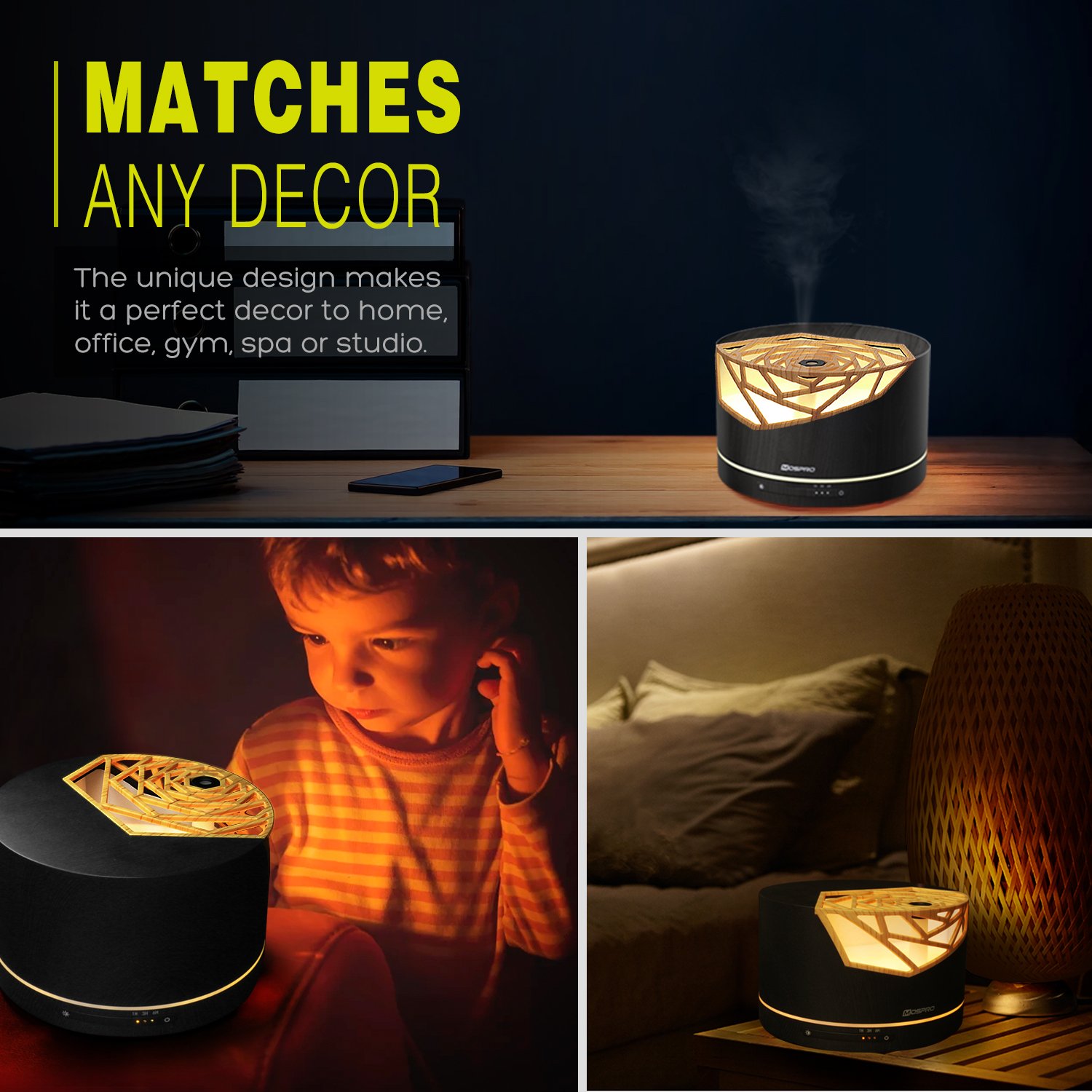 MOSPRO Essential Oil Diffuser, 400ml Aromatherapy Diffuser Ultrasonic Cool Mist Humidifier with Adjustable Mist Mode, Waterless Auto Shut-off for Yoga Spa Home Office Study