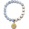 Anti-Anxiety Bracelet Natural Stones Celestite & White Howlite Turquoise - Chakra Healing Bracelet - Gold Lotus Charm - USA Handmade (Celestite)