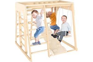 Zupemo Indoor Jungle Gym Playground, Indoor Playground Jungle Gym for Toddlers, Toddler Climbing Toys, Multifunction Montessori Play Gym Playground Sets with Climbing Wall, Monkey Bars, Slide, Swing