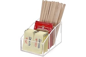 BTSKY Plastic Divided Packet Organizer, Acrylic Sugar Packet Holder Clear Sugar Caddy for Coffee Bar, Tea Bag Organizer