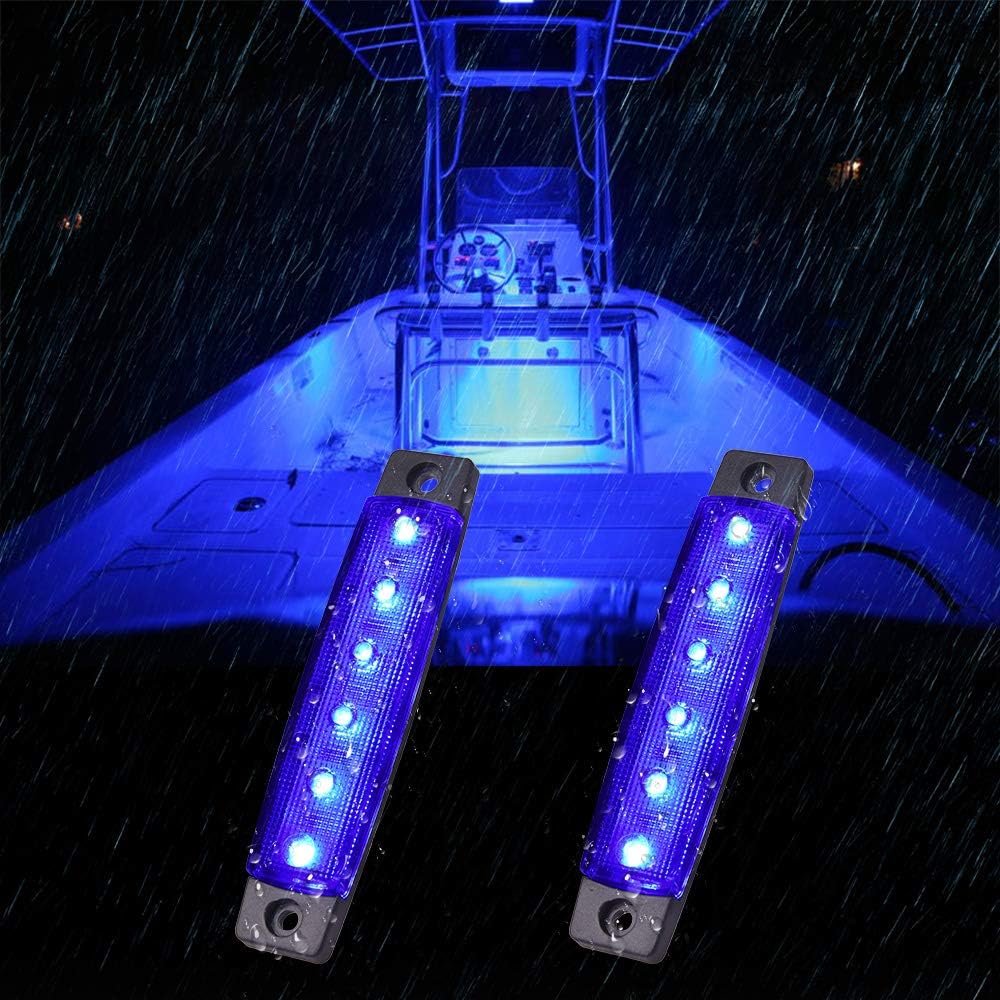 MNJ MOTOR 6pcs Marine Boat Fishing Lights, 12V Waterproof Utility Led Interior Light - Boat Deck Courtesy Transom Cockpit Light For Yacht Fishing Pontoon Boat Sailboat Kayak Bass Boat Vessel-Blue: Automotive