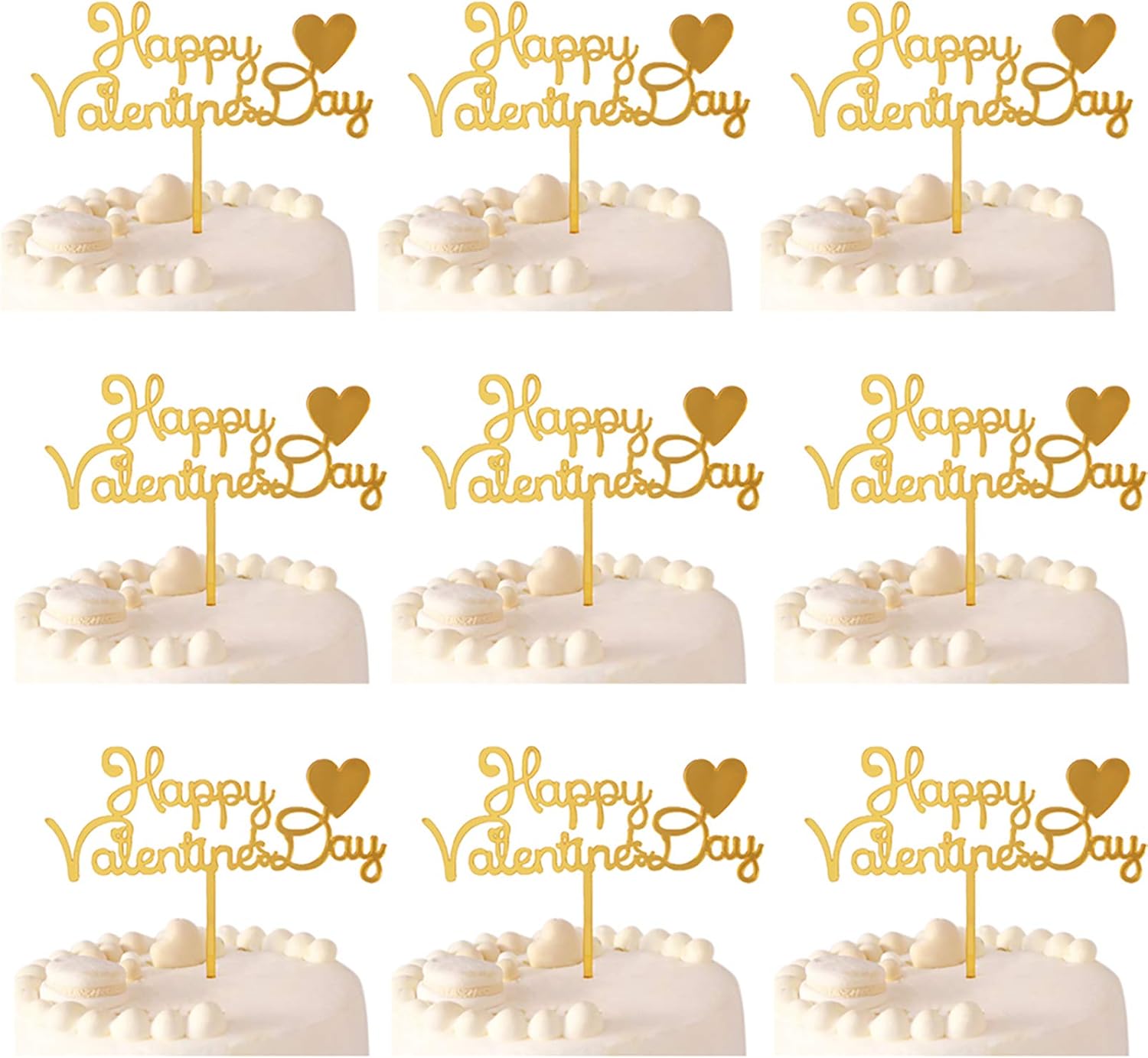 Amazon Com Videlly 9 Pieces Gold Cake Topper Acrylic Cake Topper Happy Valentine S Day Birthday Cake Topper Party Props Gold Dessert Food Cake Picks Love Theme Wedding Cupcake Topper Celebration Decor Valentine Toys