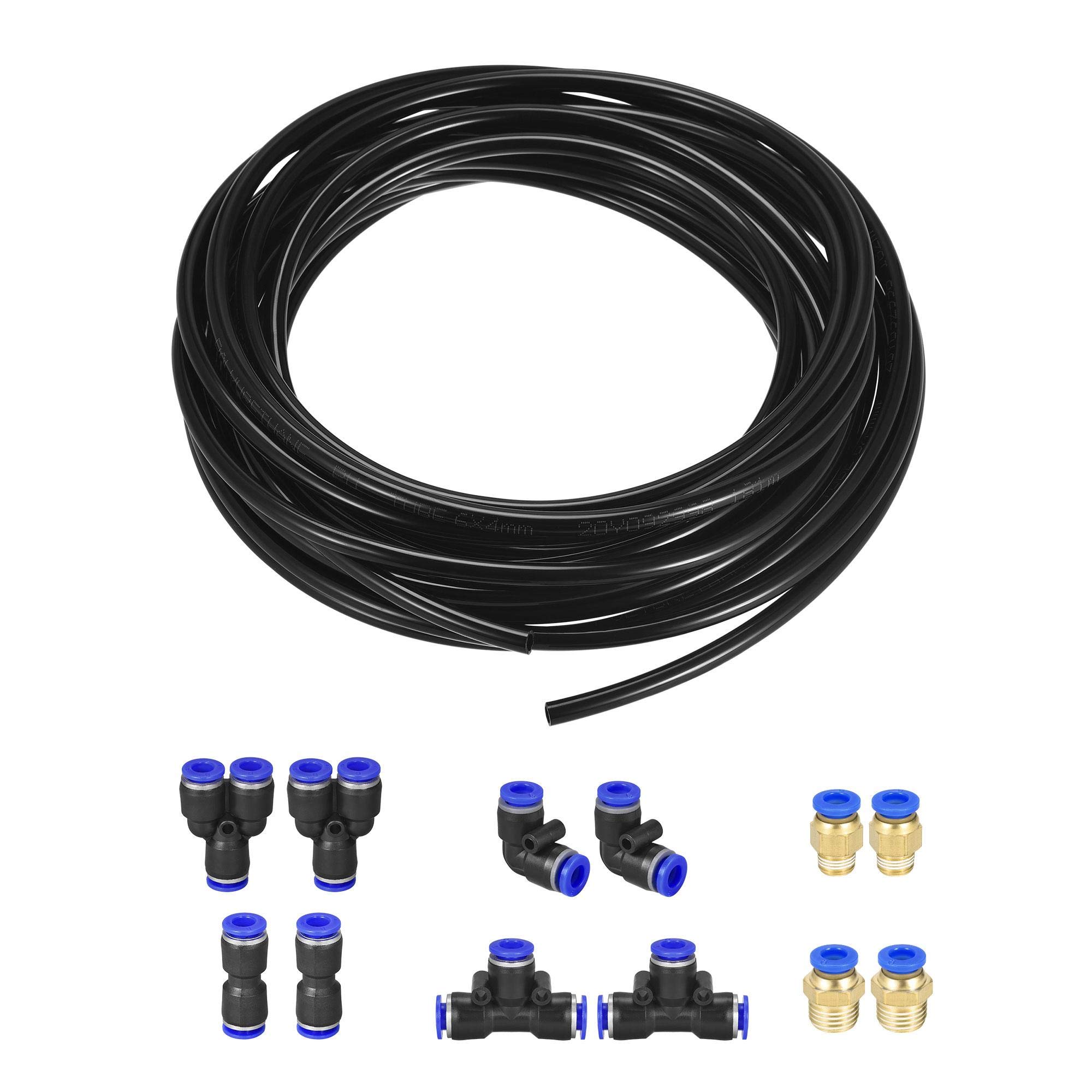 sourcing map Pneumatic Air Hose Tubing PU Air Compressor Tube 4mmID x 6mmOD x 10m Pipe Black with Connect Fitting Kit