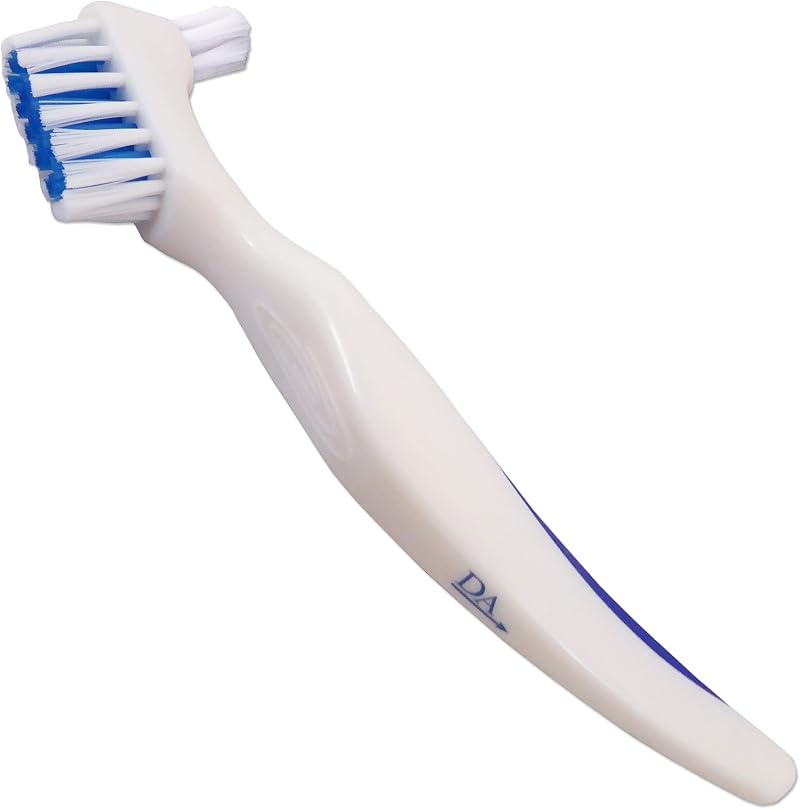 Dental Aesthetics White Denture Brush Easy Grip Handle Double Bristle Head