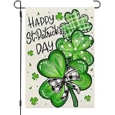 CROWNED BEAUTY St Patricks Day Garden Flag Shamrocks Clover 12x18 Inch Double Sided Green Holiday Decoration for Outdoor Lawn Yard CF1928-12