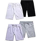 Real Love Girls Shorts - 4 Pack Soft Everyday Casual French Terry Bermuda Shorts for Girls with Elastic Waistband (7-16)
