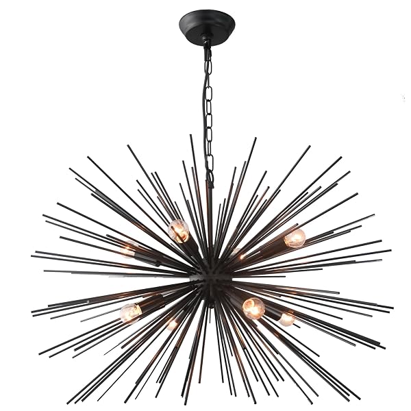 TESCRUANT 29.13″ LARGE BLACK SPUTNIK CHANDELIER VINTAGE GEOMETRIC STARBURST CHANDELIER LIGHT MODERN SOLID METAL FIREWORK CHANDELIERS FOR DINING ROOM, KITCHEN ISLAND, BEDROOM, LIVING ROOM