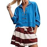 Kissonic Women's Deep V Neck Cropped Sweatshirt Casual Long Sleeve Pullover Oversized Popover Tops 2025 Spring Fashion