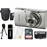 Canon PowerShot ELPH 180 20MP 8X Zoom Digital Camera (Silver) + 32GB Card + Reader + Case + Accessory Bundle