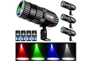 Czgor Led Pinspot Light, Disco Ball Spotlight 15W RGBW 4 in 1 Mirror Ball Lights with Remote Control Super Bright LED Pin Spot Light for Parties DJ Club Bar Wedding, 4 Pack