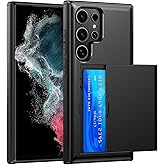 SZSSZSM Wallet for Samsung Galaxy S22 Ultra Case with Card Holder Dual Layer Military Grade Protective Shockproof Hidden Card Slot Slim Fit Phone Cover - Black