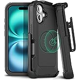 MOTIVE Designed for iPhone 16 Case with Belt Clip, Magnetic Case Magsafe Compatible, Heavy Duty and Quad Layer Military Grade Protection for iPhone16 Holster, 6.1" | Black