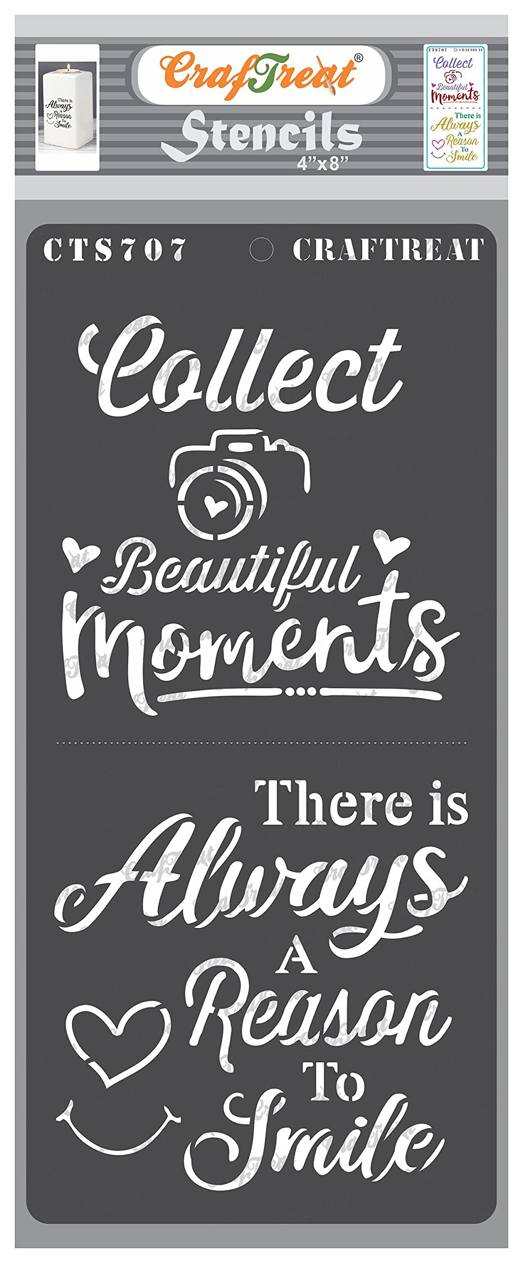 CrafTreat Reusable Quote Stencils for Painting on Wood - Reason to Smile -4X8 Inch - Inspirational Stencils for Scrapbooking - Phrase Stencils for Painting
