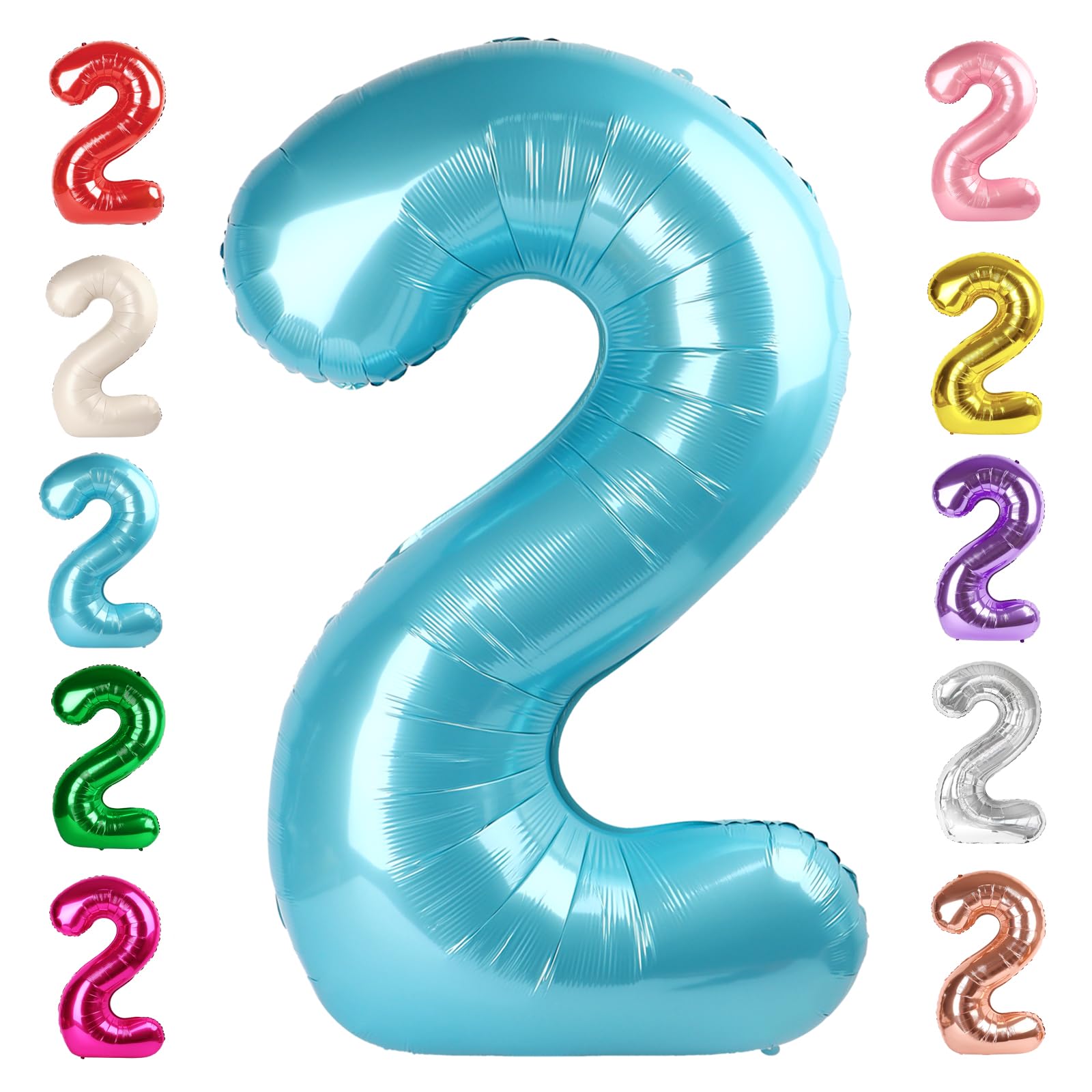 Photo 1 of 2 Numbers Balloon 40 Inch Pearl Blue Two Balloon Number Birthday Decor, 2nd 12 21st Party Celebration Decorations Graduations Wedding Baby Shower