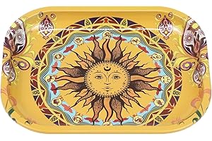 EPZOEE Rolling Trays Premium Metal Tray with Design - Perfect Size for Home Or Travel Accessories, Yellowsun