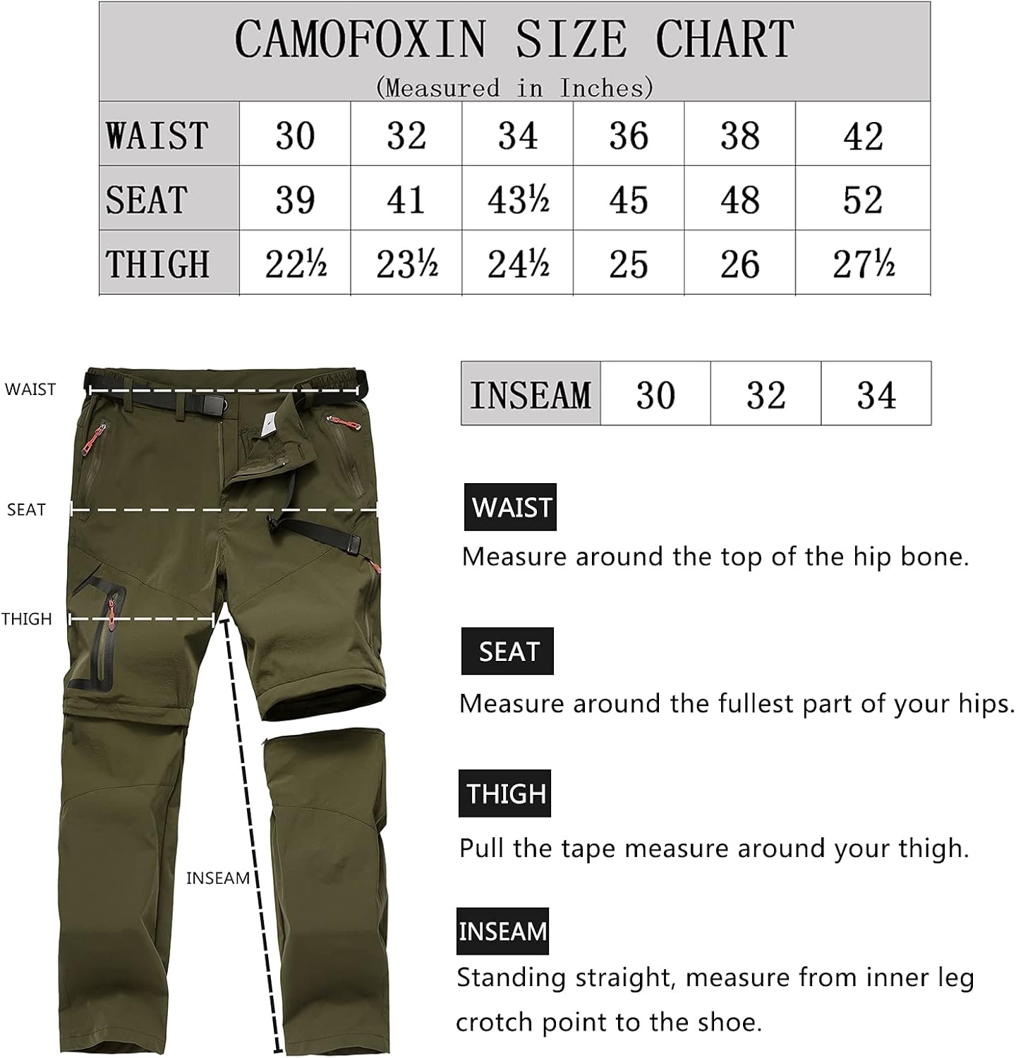 CAMOFOXIN Men's Hiking Pants Outdoor Convertible Quick Dry Fishing Pants & Shorts (Khaki, Black): Clothing
