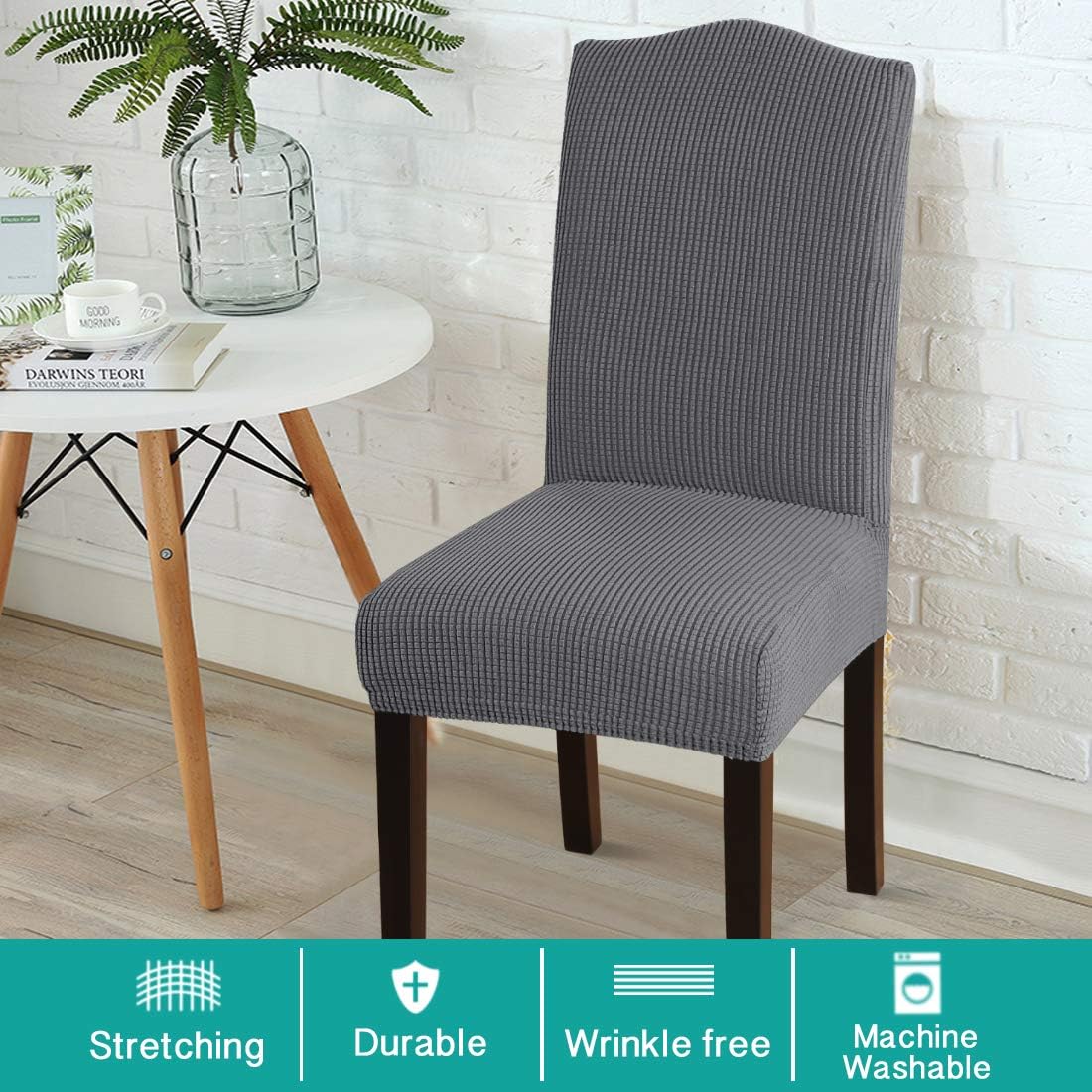 Turquoize Chair Covers for Dining Room Dining Chair Covers Set of 2 Stretch Dining Chair Slipcover Parsons Chair Covers Removable Chair Protector Covers for Dining Room, Hotel, Ceremony (2, Grey): Furniture & Decor