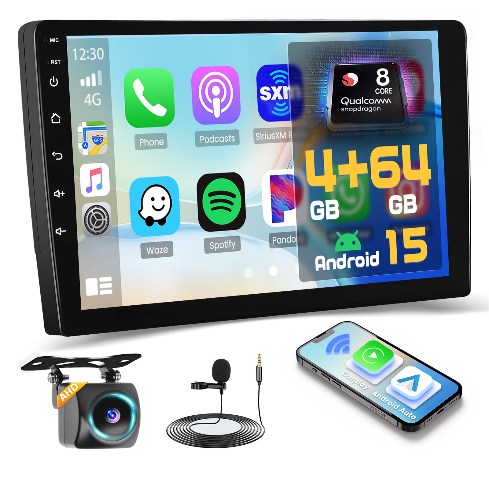 Photo 1 of [8-Core 4+64GB ] 10.1inch Android 15 Double Din Car Stereo, Hikity Qualcomm Touchscreen Car Radio Wireless Carplay Android Auto with GPS Bluetooth 5G WiFi Backup Cam DSP/FM/RDS SWC Mic